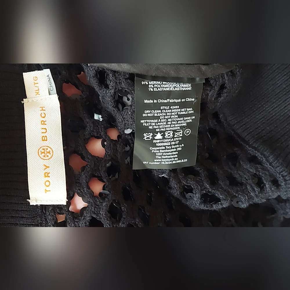 Tory Burch Lansing Merino Wool Jumper with Sequins — Size XL/TG